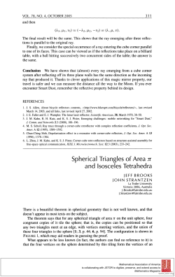Spherical Triangles of Area 7r and Isosceles Tetrahedra