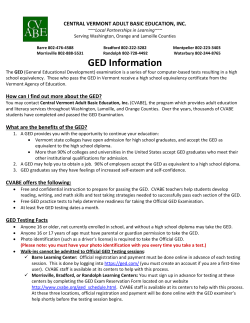 GED Information - Central Vermont Adult Basic Education