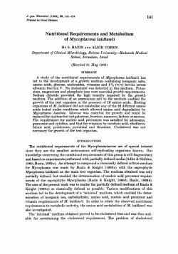 Nutritional Requirements and Metabolism of My cop