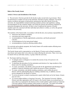 Rules of the Faculty Senate Article I. Powers and Jurisdiction of the