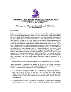 A Prophetic Church In The Democratization of SA