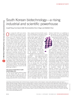 South Korean biotechnology&mdash;a rising industrial and scientific