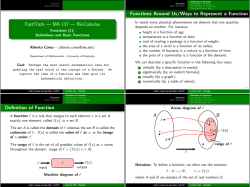 FastTrack &mdash; MA 137 &mdash; BioCalculus . Functions Around Us/Ways to