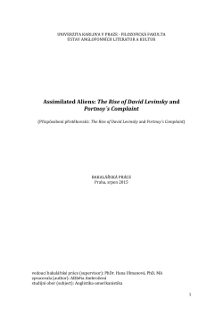 Assimilated Aliens: The Rise of David Levinsky and Portnoy&acute;s