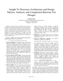 Insight To Processor Architecture and Design Metrics, Analysis, and