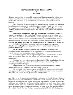 The Ways to Harmony&ndash;Inside and Out