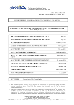 Guideline on the Scientific Data Requirements for Plasma Master File