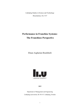 Performance in Franchise Systems: The Franchisee Perspective