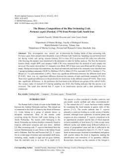 The Dietary Compositions of the Blue Swimming Crab, Portunus