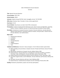 COSC 7370 Network Intrusion Detection Fall 2016 Title: Network