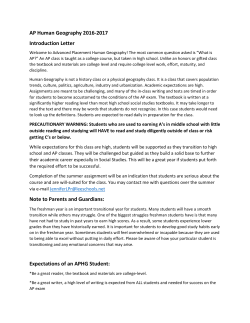 AP Human Geography 2016-2017 Introduction Letter Note to