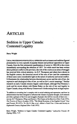 Sedition in Upper Canada: Contested Legality