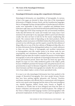 The Genre of the Etymological Dictionary