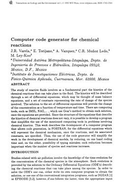 Computer code generator for chemical reactions JR