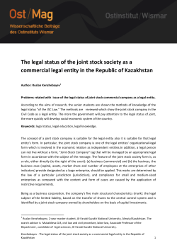 The legal status of the joint stock society as a