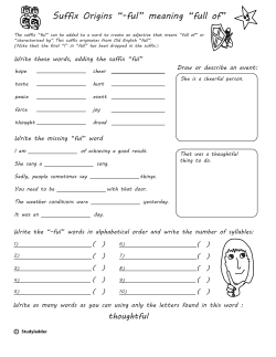 Suffix Origins -ful for Year 4