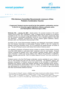 FDA Advisory Committee Recommends Licensure of New Pediatric