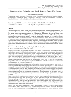 Bandwagoning, Balancing, and Small States: A Case of Sri Lanka