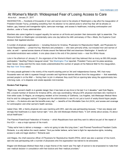 At Women`s March: Widespread Fear of Losing Access to Care