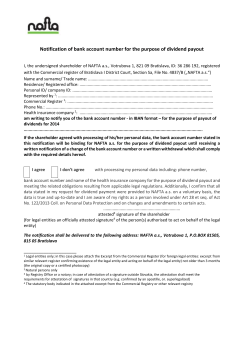 Notification of bank account number for the purpose of