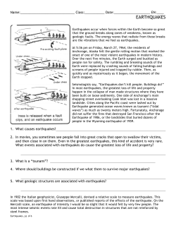 Earthquakes worksheet