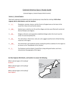 Colonial America Quiz 2 Study Guide