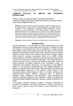 CHEMICAL ECOLOGY OF INSECTS AND