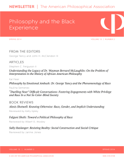 Black Experience Vol. 13, No. 2 - American Philosophical Association