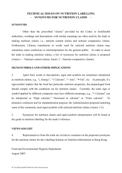 technical issues on nutrition labelling - synonyms for