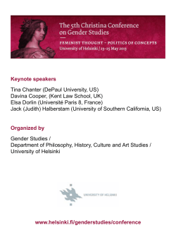 Keynote speakers Tina Chanter (DePaul University, US) Davina