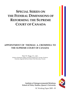 Appointment of Thomas A. Cromwell to the Supreme Court of Canada
