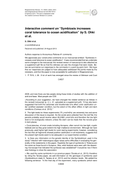 Interactive comment on &ldquo;Symbiosis increases coral tolerance to