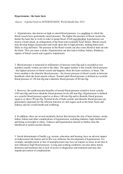Hypertension : the basic facts Source : A global brief on