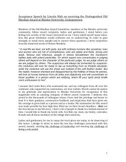 Lincoln Mali`s Acceptance Speech