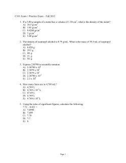 C101 Exam 1 Practice Exam &ndash; Fall 2012 1. If a 5.00