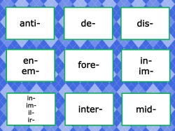 anti- en- em- de- fore- inter- dis- in- im- mid-