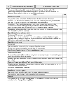 CL UK Parliamentary election Candidate check list