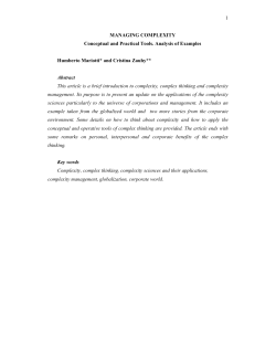 1 MANAGING COMPLEXITY Conceptual and Practical Tools