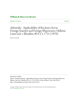 Admiralty - Applicability of the Jones Act to Foreign Seamen and