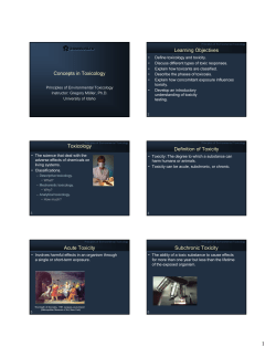 Concepts in Toxicology Learning Objectives Toxicology Definition of
