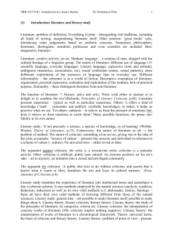 (1) Introduction: literature and literary study Literature: problem of