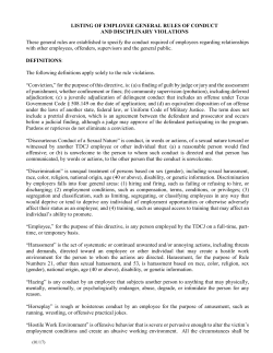 LISTING OF EMPLOYEE GENERAL RULES OF CONDUCT AND