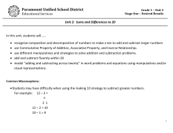 Grade 1 Unit 2 Pacing - Paramount Unified School District
