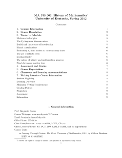 MA 330 002, History of Mathematics1 University of Kentucky, Spring
