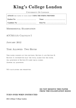 January 2012 Calculus I Exam Paper File - KEATS