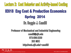 Class 2: Cost Behavior and ABC January 29, 2014