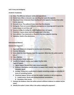 Unit V Irony and Ambiguity Academic Vocabulary 1. Irony: The