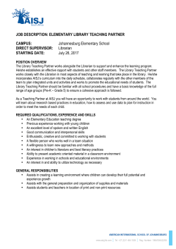 JOB DESCRIPTION: ELEMENTARY LIBRARY TEACHING