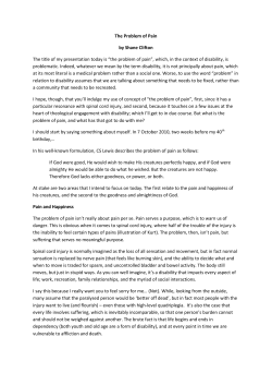 The Problem of Pain by Shane Clifton The title of my presentation