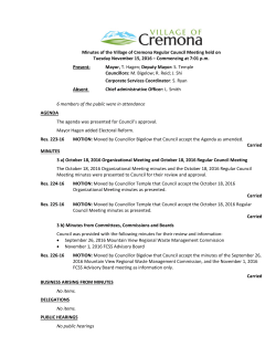Minutes of the Village of Cremona Regular Council Meeting held on